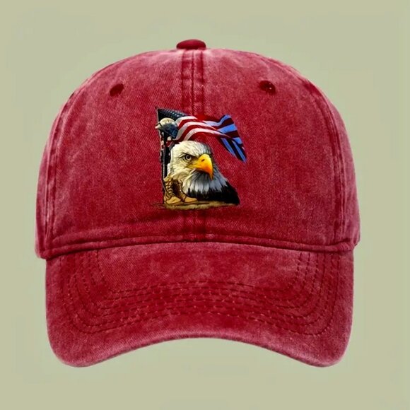 Baseball Cap: Eagle & American Flag. Burgundy. Cotton. New - Picture 3 of 3